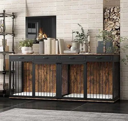 Extra Large Furniture Style Wooden Dog Crate 93 Inch Indoor