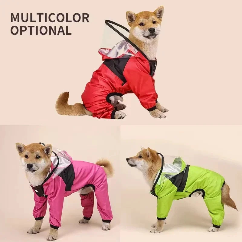 Waterproof Dog Raincoat Jumpsuit With Dog Face Print Coat