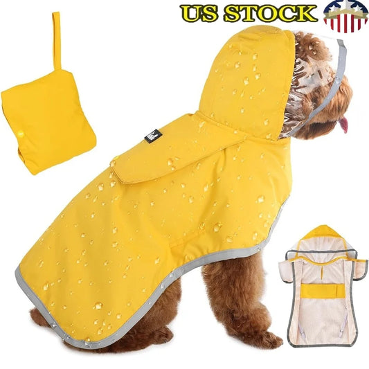 Dog Raincoat Waterproof Jacket With Reflective Strips Hood
