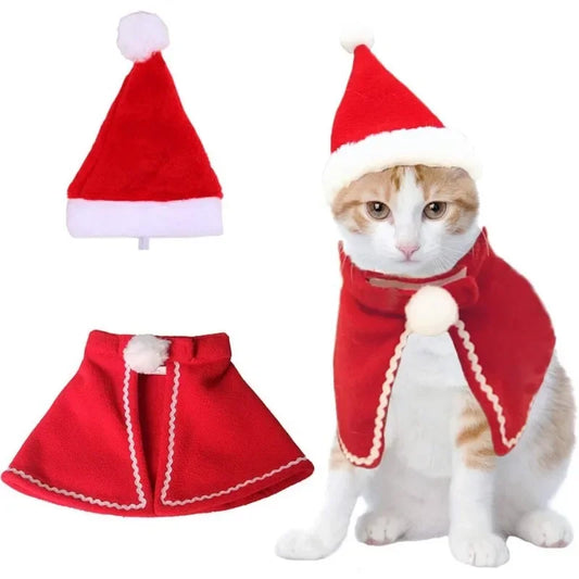 Christmas Pet Cape Hat Scarf Set for Cats and Small Dogs