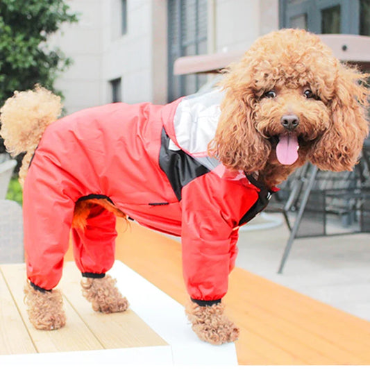 Waterproof Dog Raincoat Jumpsuit With Dog Face Print Coat