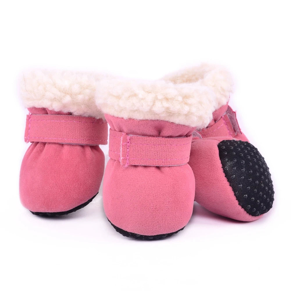 4Pcs Pet Dog Snow Boots Autumn Winter Warm Plush Dog Shoes for Small Medium Dogs and Cats S-XL Soft Non-Slip Soles