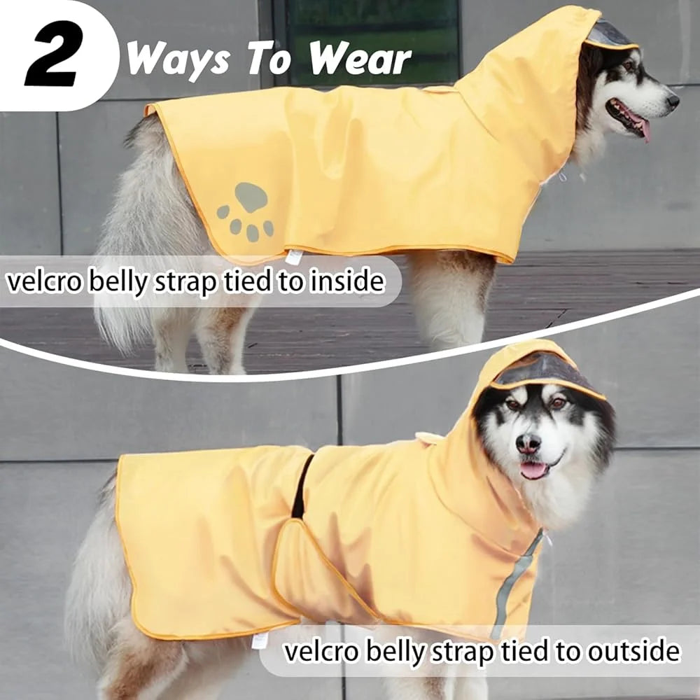Hooded Reflective Dog Raincoat Waterproof Pet Jacket With Adjustable Belly Strap Leash Hole For Outdoor Activities