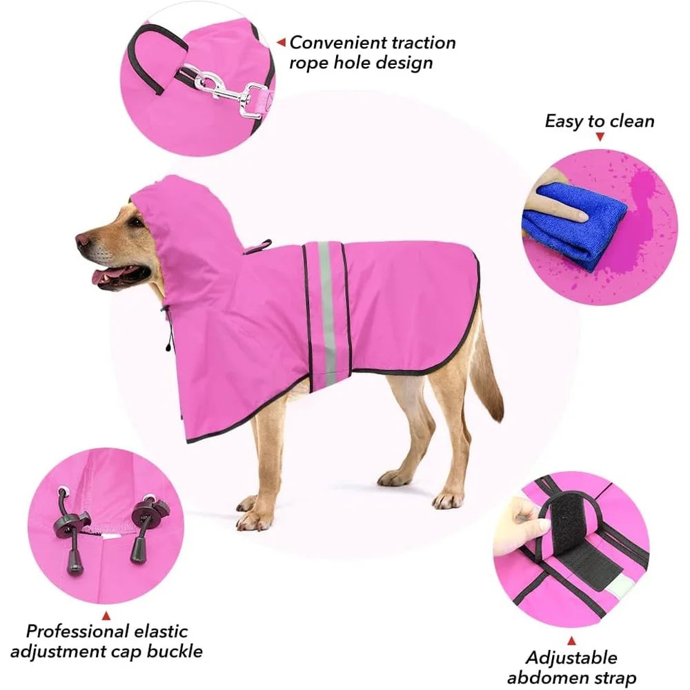 Waterproof Lightweight Dog Raincoat Reflective Adjustable Pet Poncho Jacket Hooded Rain Gear for Small Medium Large Dogs