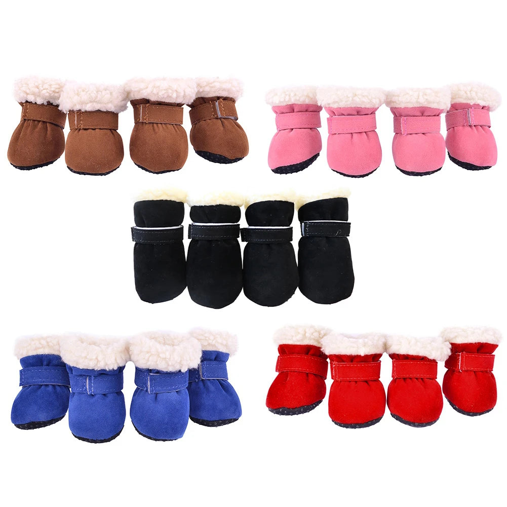 4 Pack Dog Winter Snow Boots Warm Plush Non Slip Soles S XL