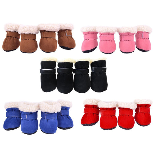 4 Pack Dog Winter Snow Boots Warm Plush Non Slip Soles S XL