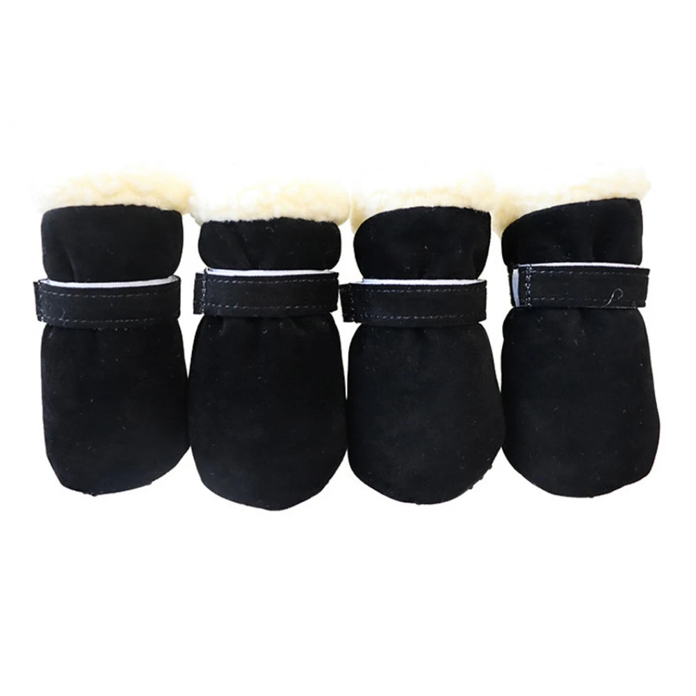 4Pcs Pet Dog Snow Boots Autumn Winter Warm Plush Dog Shoes for Small Medium Dogs and Cats S-XL Soft Non-Slip Soles