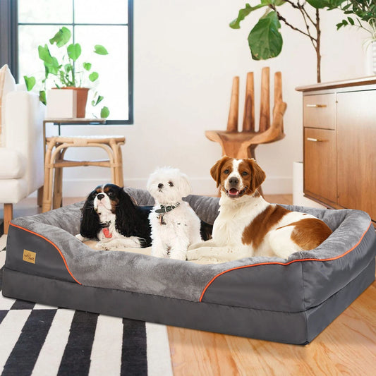 Dog Bed L XL 2XL 3XL Super Soft Orthopedic Foam Pet Bed With Cotton Padded Bolster And Removable Cover