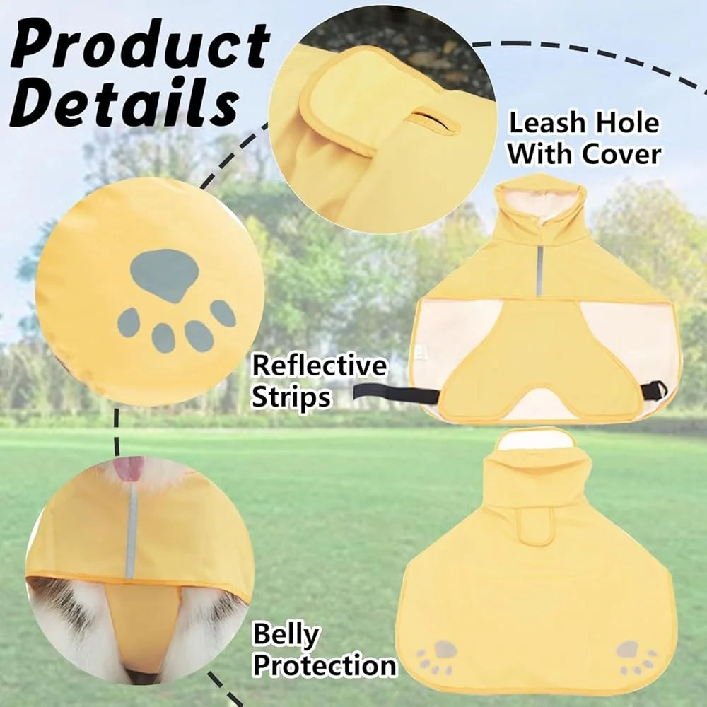 Hooded Reflective Dog Raincoat Waterproof Pet Jacket With Adjustable Belly Strap Leash Hole For Outdoor Activities