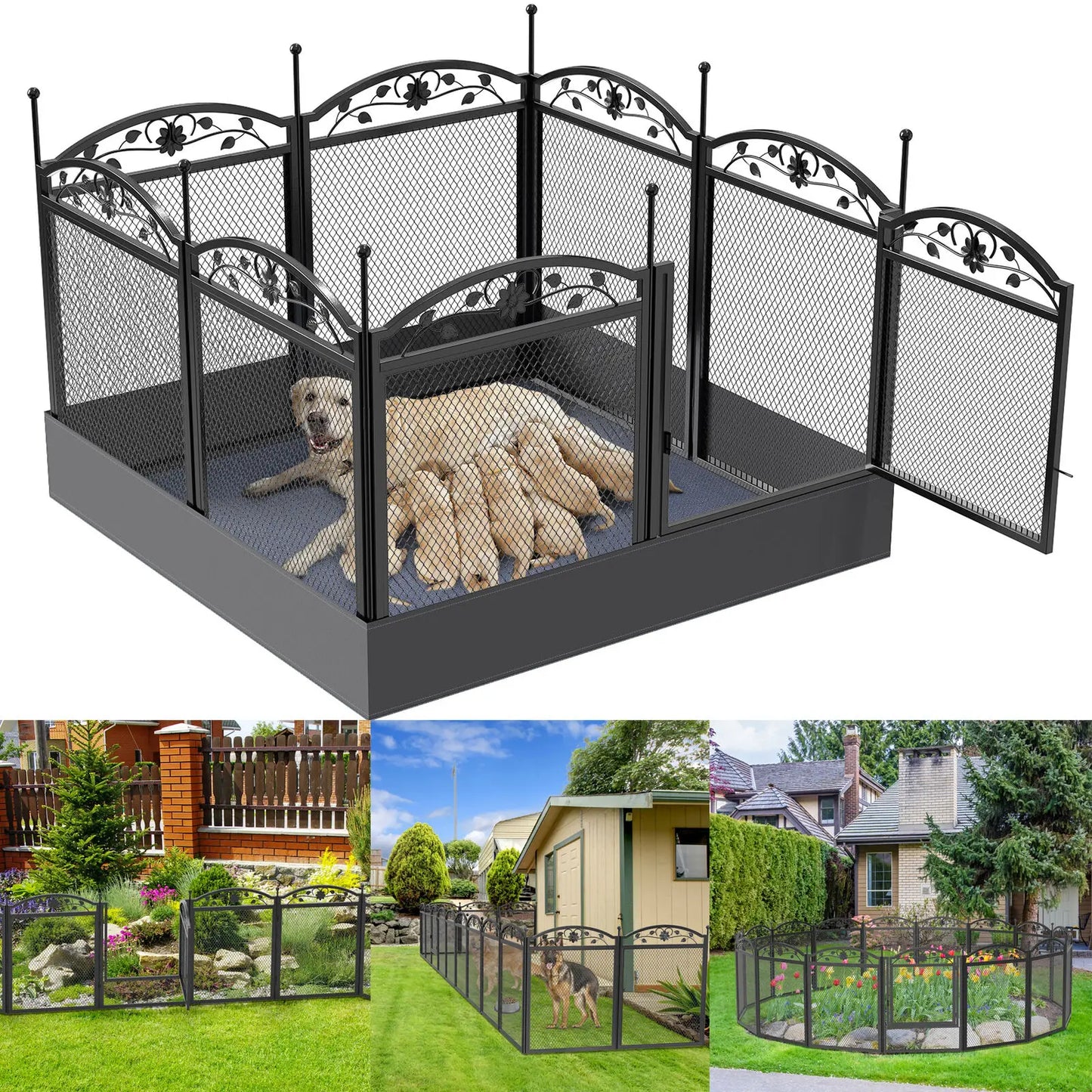Dog Playpen Fence 8 Panels Detachable Exercise Pen With Pad