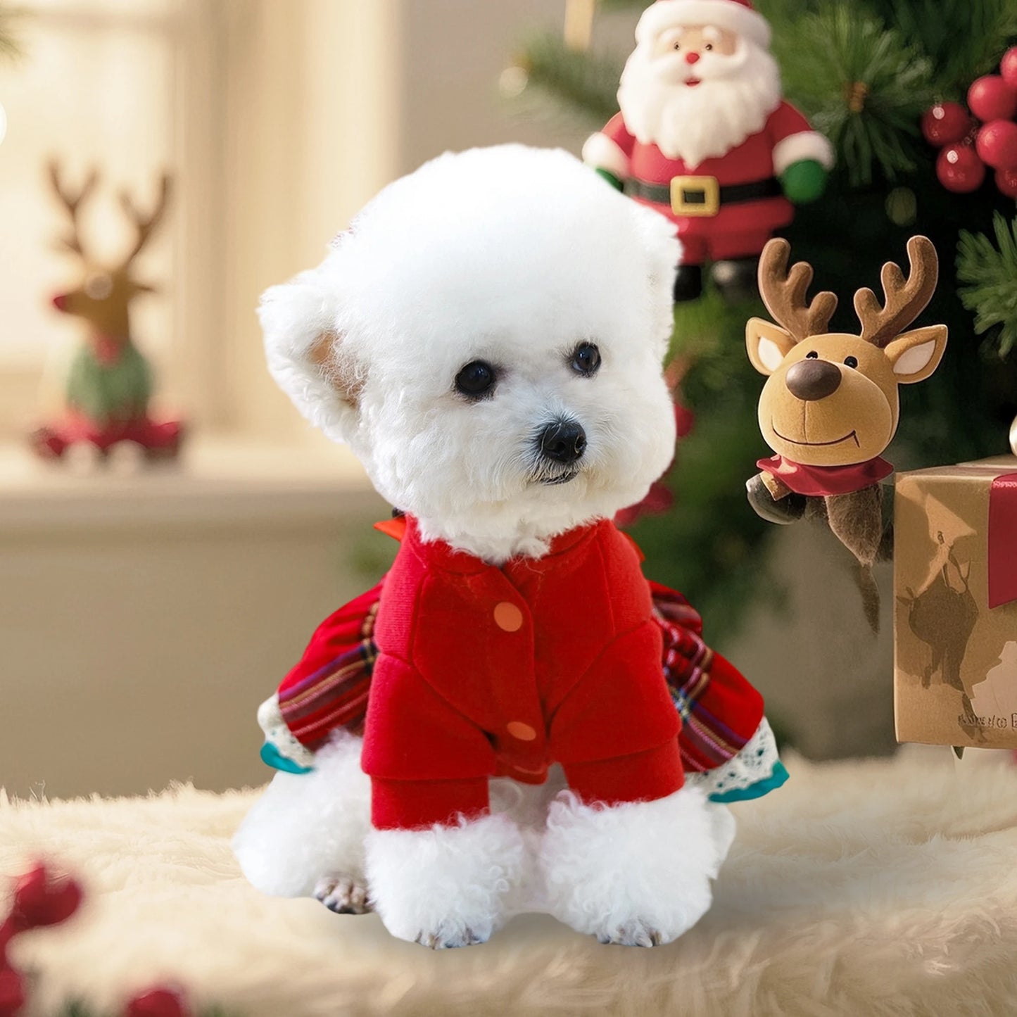Christmas Dog Costume With Santa Hat And Jingle Bell Collar