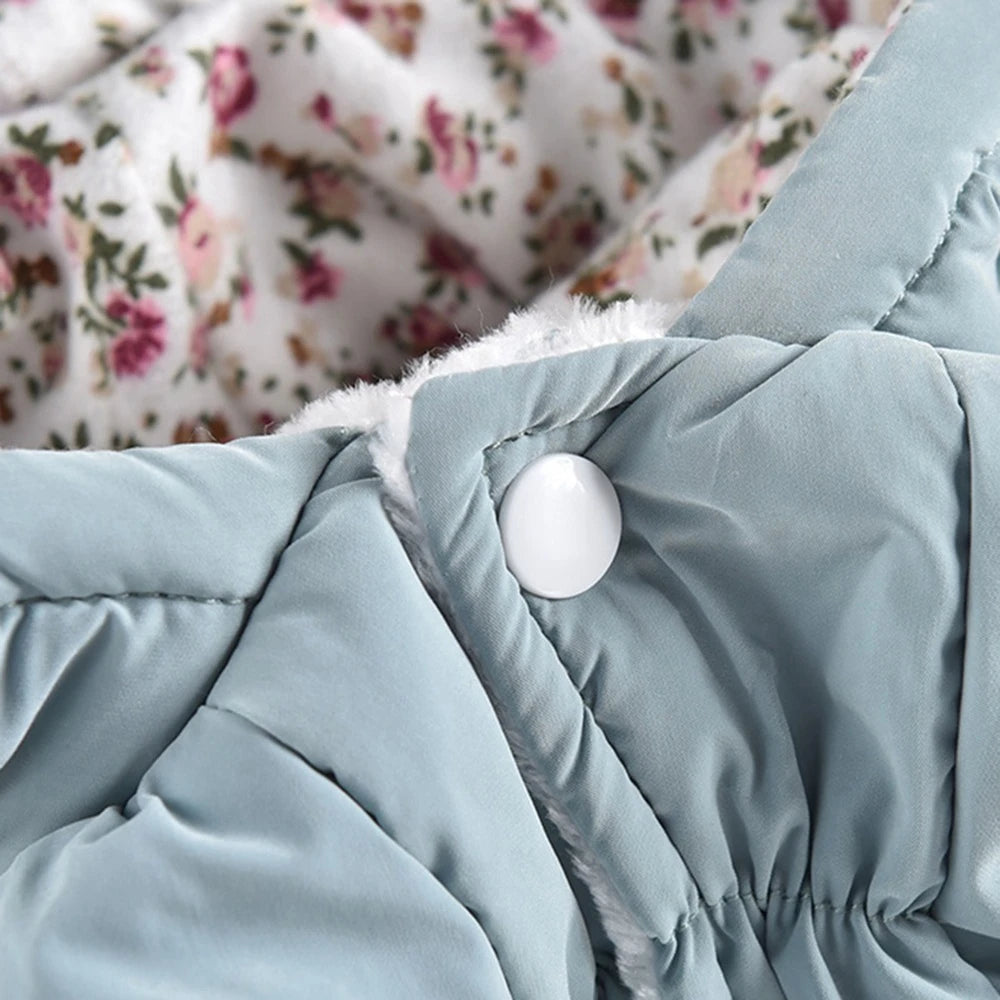 Winter Warm Dog Dress Floral Bubble Skirt Hooded Coat