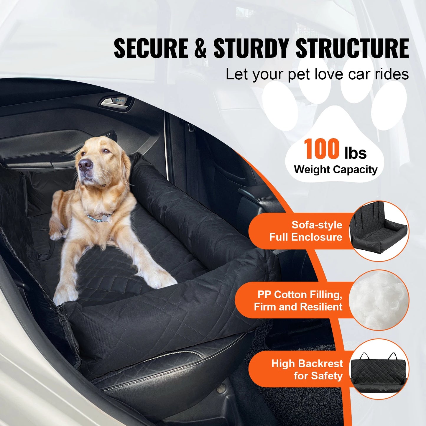 SucceBuy Waterproof Dog Car Seat Booster With Clip On Leash And PP Cotton Car Bed For Medium To Large Dogs