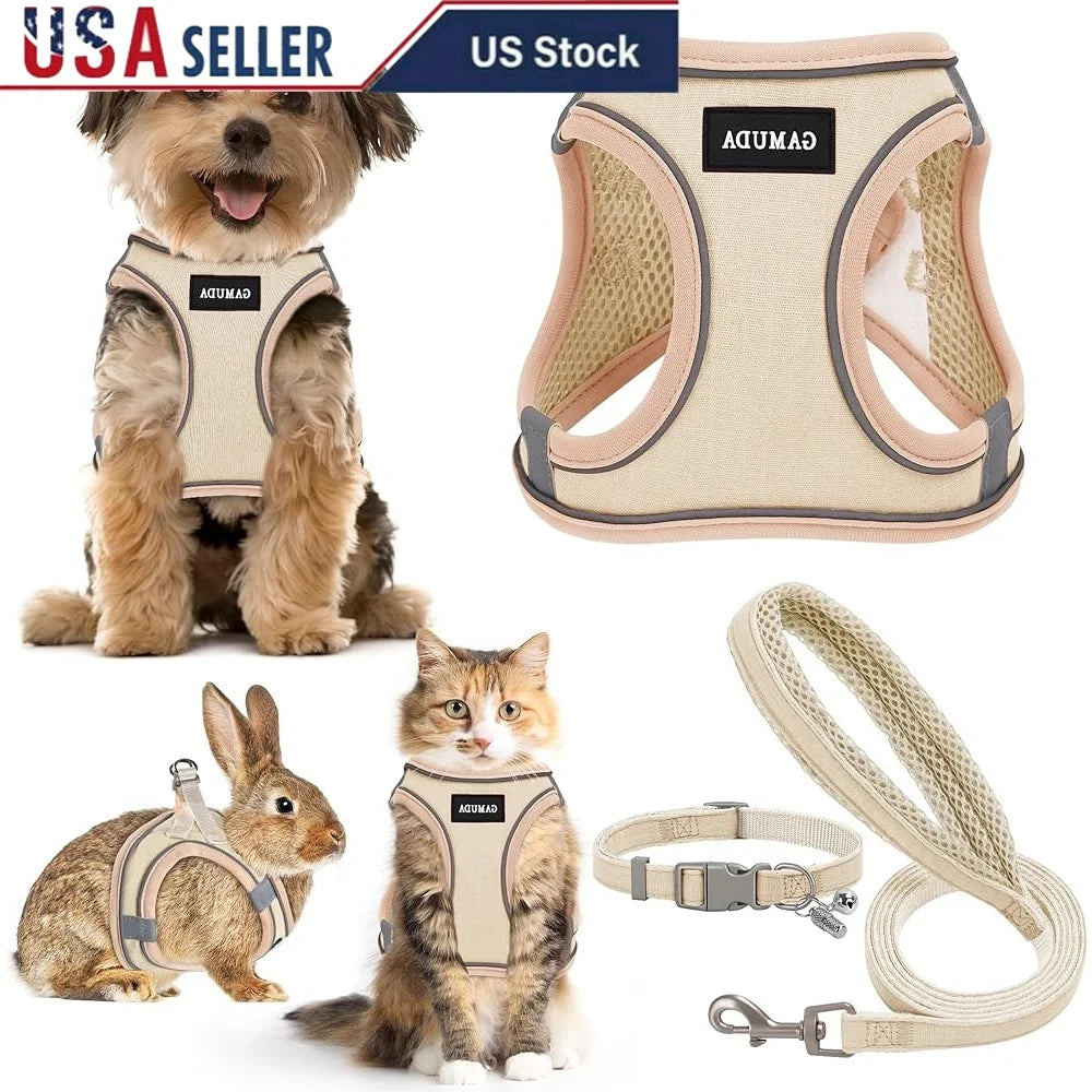 No Pull Step In Pet Harness Leash Collar Set Reflective Soft Mesh Comfortable Vest for Small Dogs and Puppies with Anti-Lost ID Tag