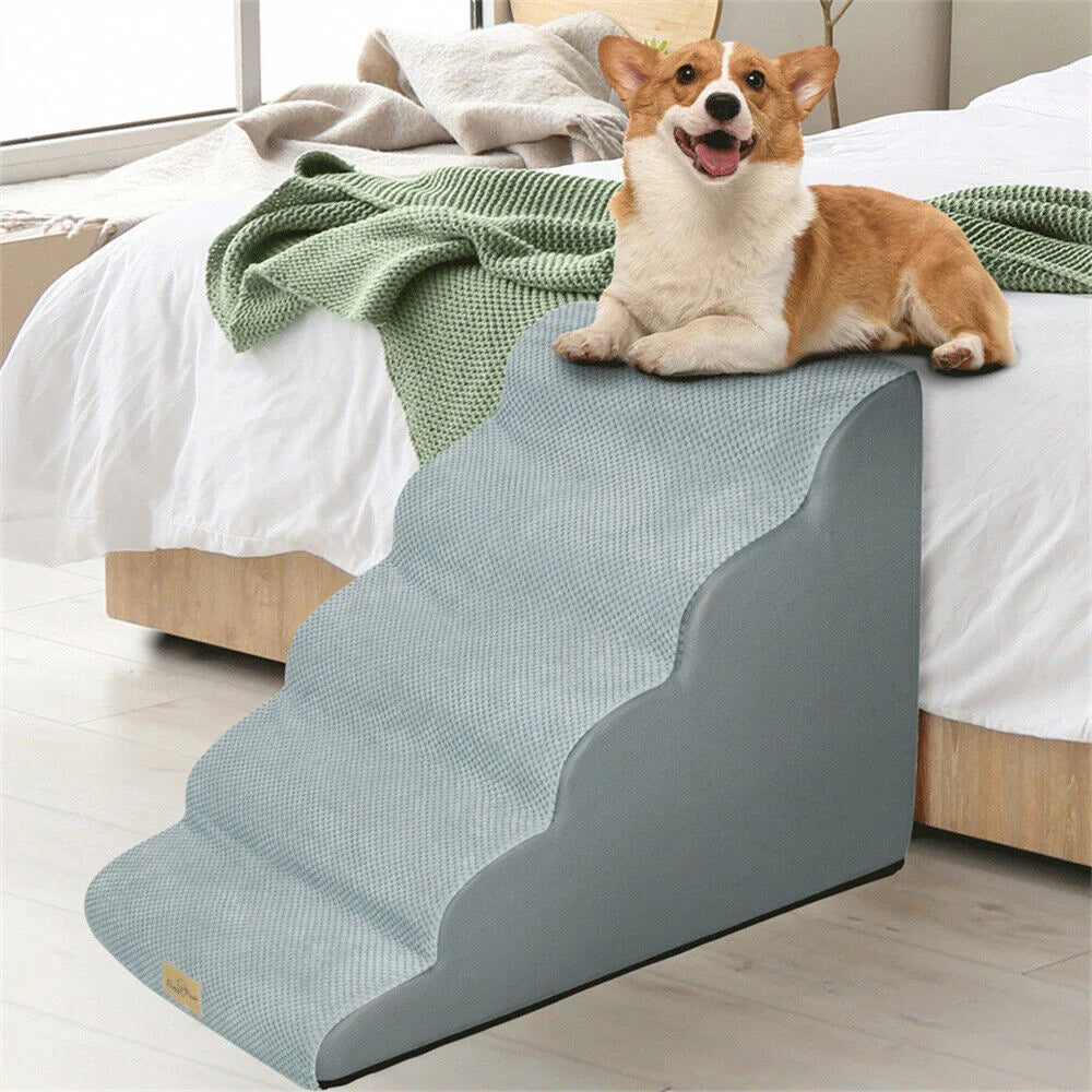 Dog Ramp Step Stairs 5 Steps Pet Stairs for High Beds and Sofas High Density Sponge Foam Dog Steps with Removable Washable Cover