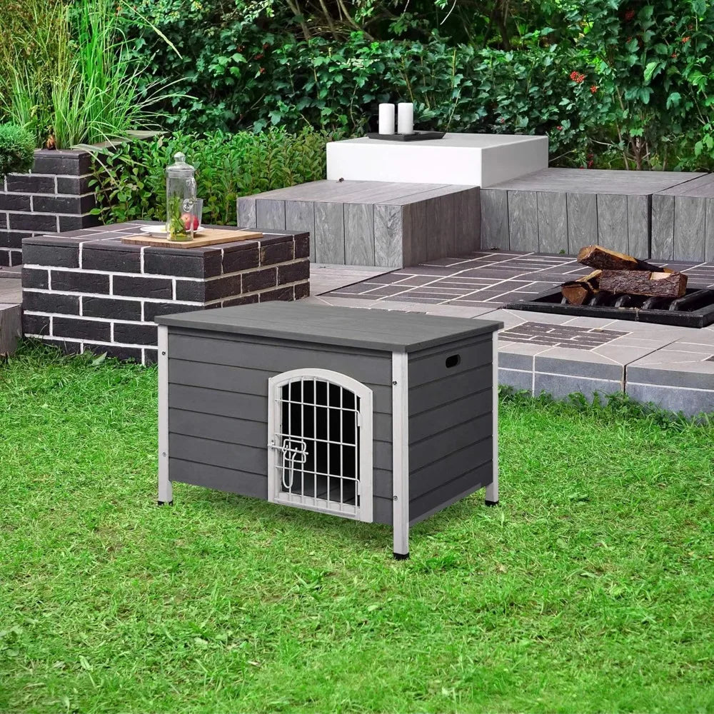 31 Inch Wooden Dog Cage Kennel With Wire Door And Lock Grey