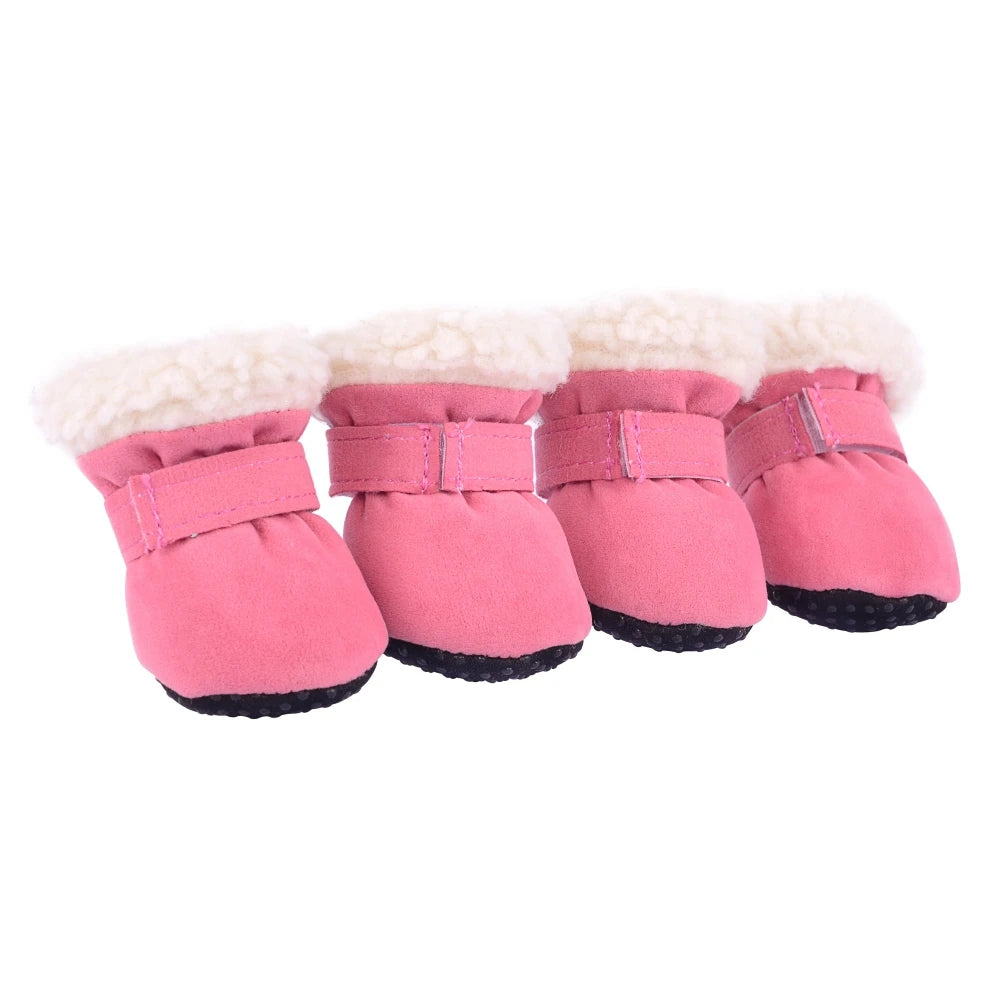 4 Pack Dog Winter Snow Boots Warm Plush Non Slip Soles S XL