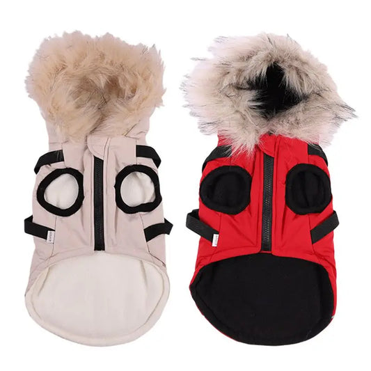 Winter Dog Jacket With Harness Warm Waterproof Hooded Coat