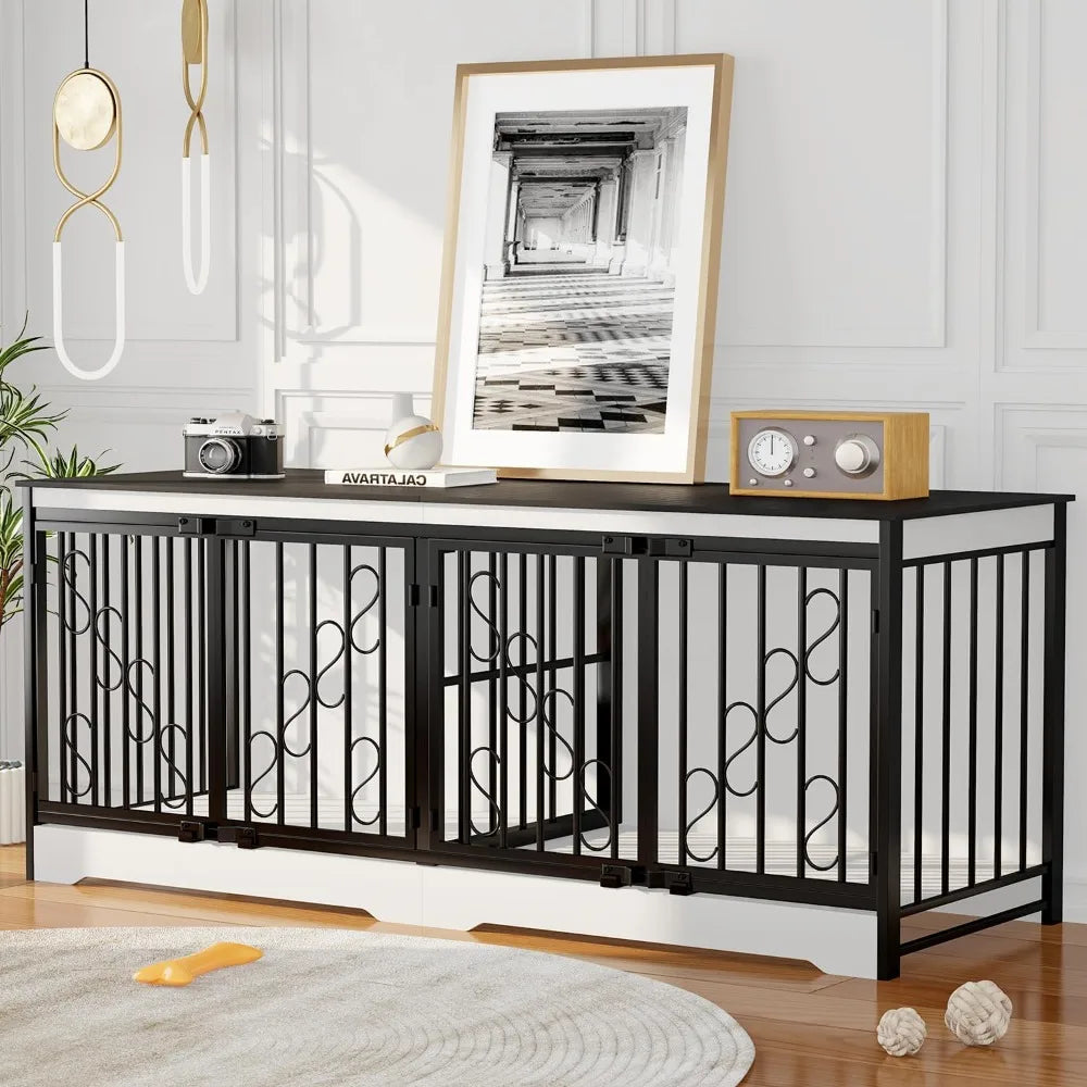 71 Inch Double Dog Crate Indoor Kennel for Two Large Dogs