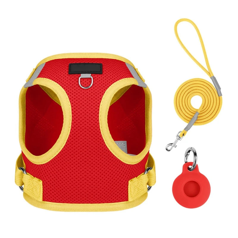 Pet Harness With AirTag Tracker And Leash Set For Small Medium Dogs And Cats Adjustable Chest Strap Outdoor Vest