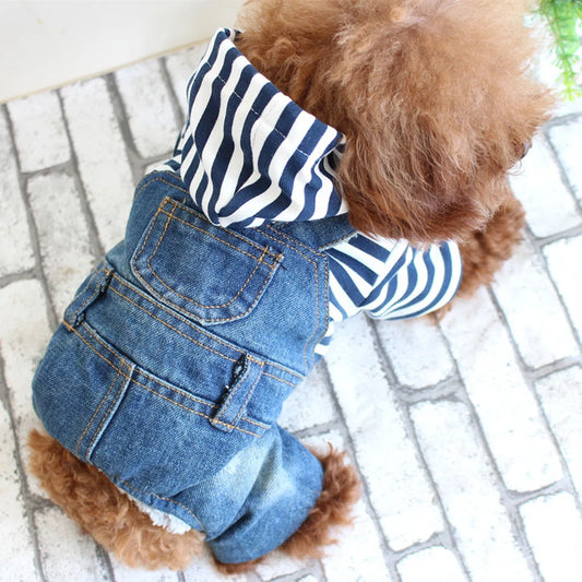 Pet Denim Jumpsuit For Dogs Blue Hoodie Jacket Classic