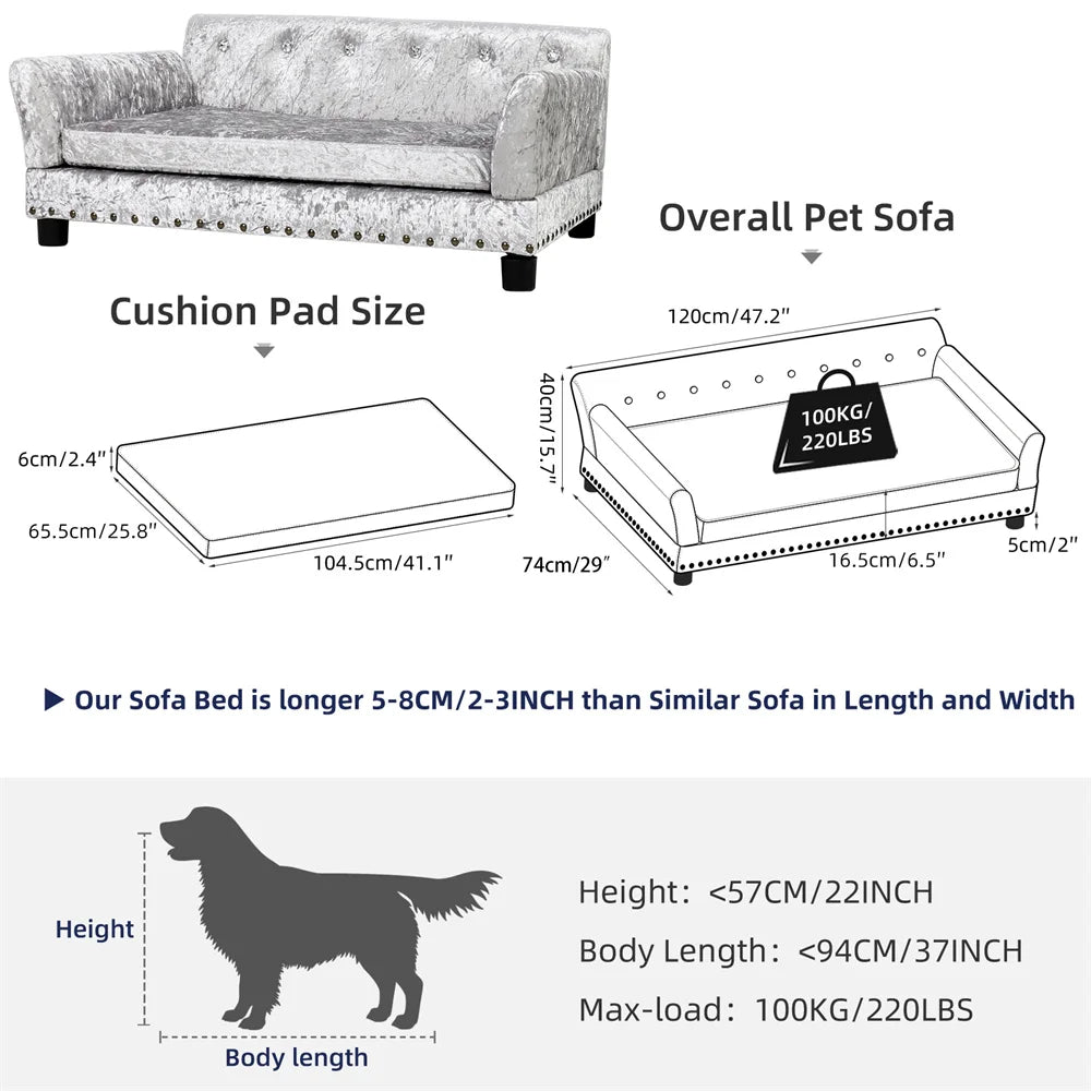 Heavy Duty Pet Sofa Large Raised Dog Bed Cushioned Couch Lounge Bed With Removable Cover For Cats And Puppies