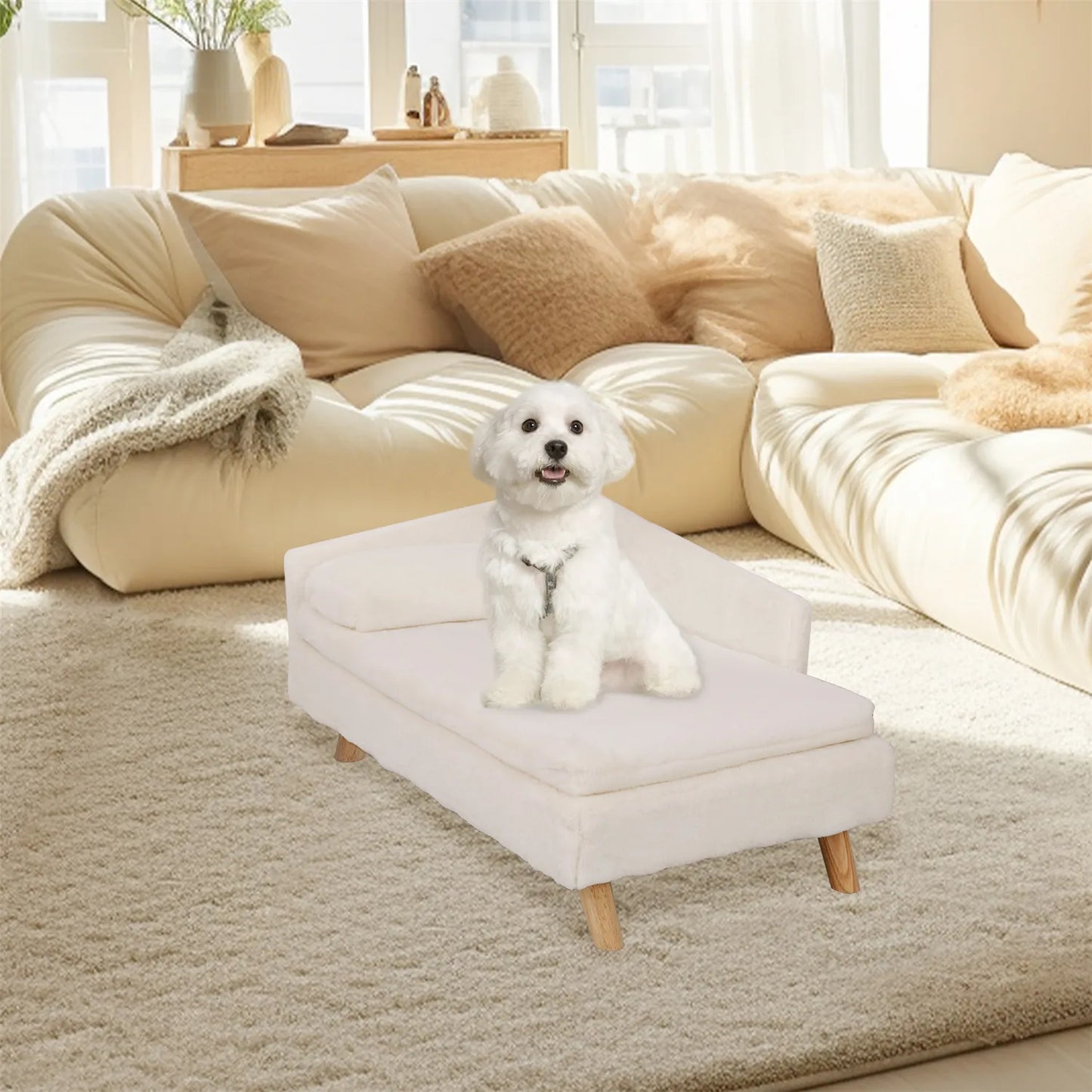 Elevated Pet Sofa Bed With Nordic Wood Legs And Cozy Pad