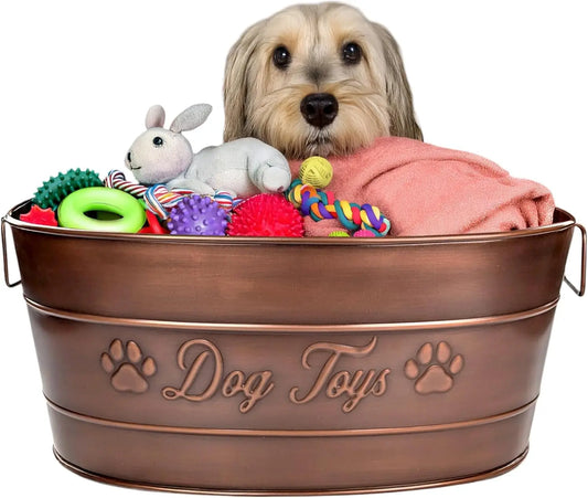 Indestructible Metal Dog Toy Bin Galvanized With Handles