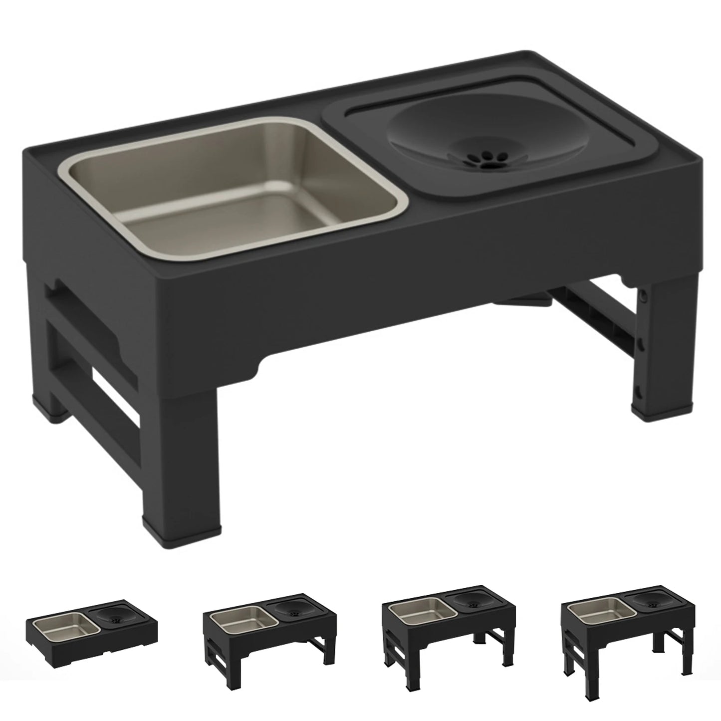 Elevated Dog Food Slow Feeder with Adjustable Heights Raised Dog Bowl Stand and Stainless Steel Bowls Anti Slip Design