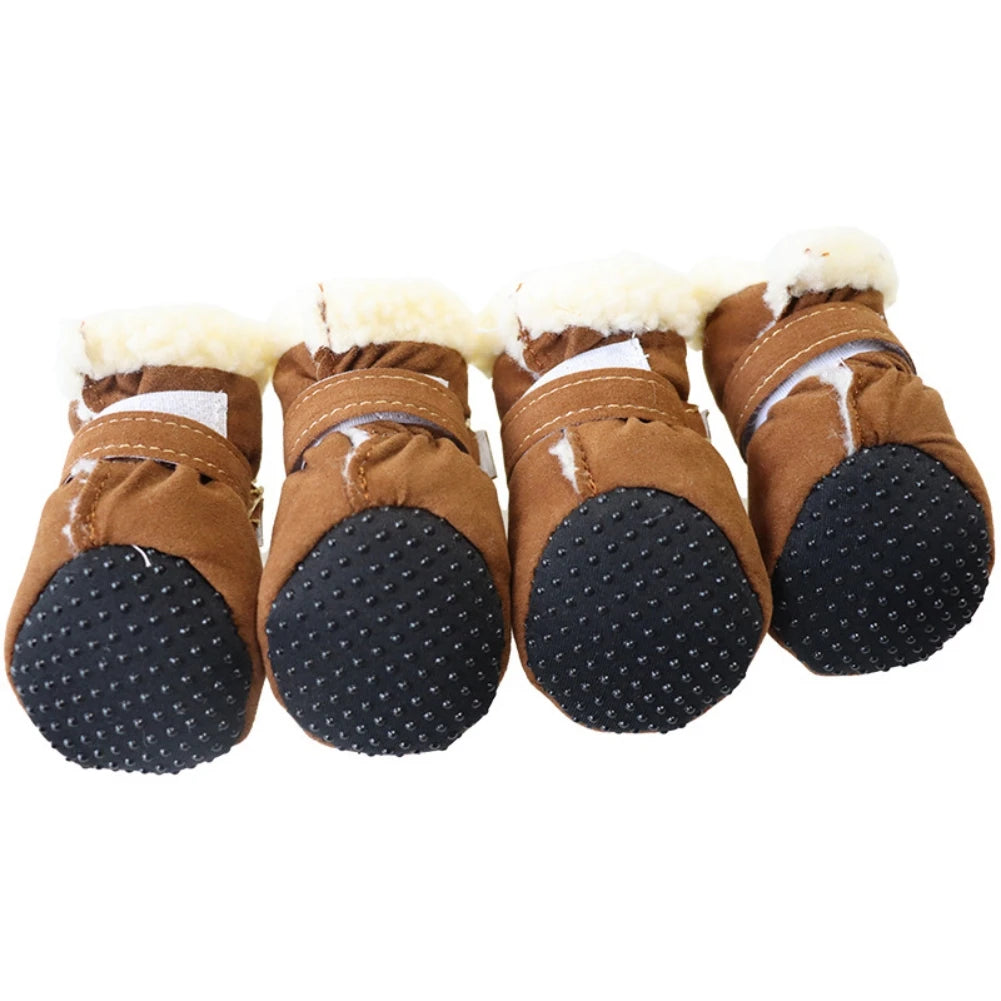 4 Pack Dog Winter Snow Boots Warm Plush Non Slip Soles S XL