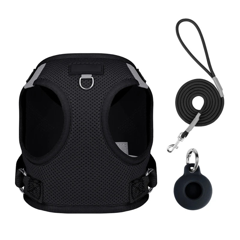 Pet Harness With AirTag Tracker And Leash Set For Small Medium Dogs And Cats Adjustable Chest Strap Outdoor Vest