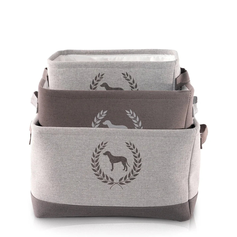 Linen Dog Storage Bins Set of 3 Eco-Friendly Pet Organizers for Toys Treats Leashes Collars Medicine and Grooming Tools