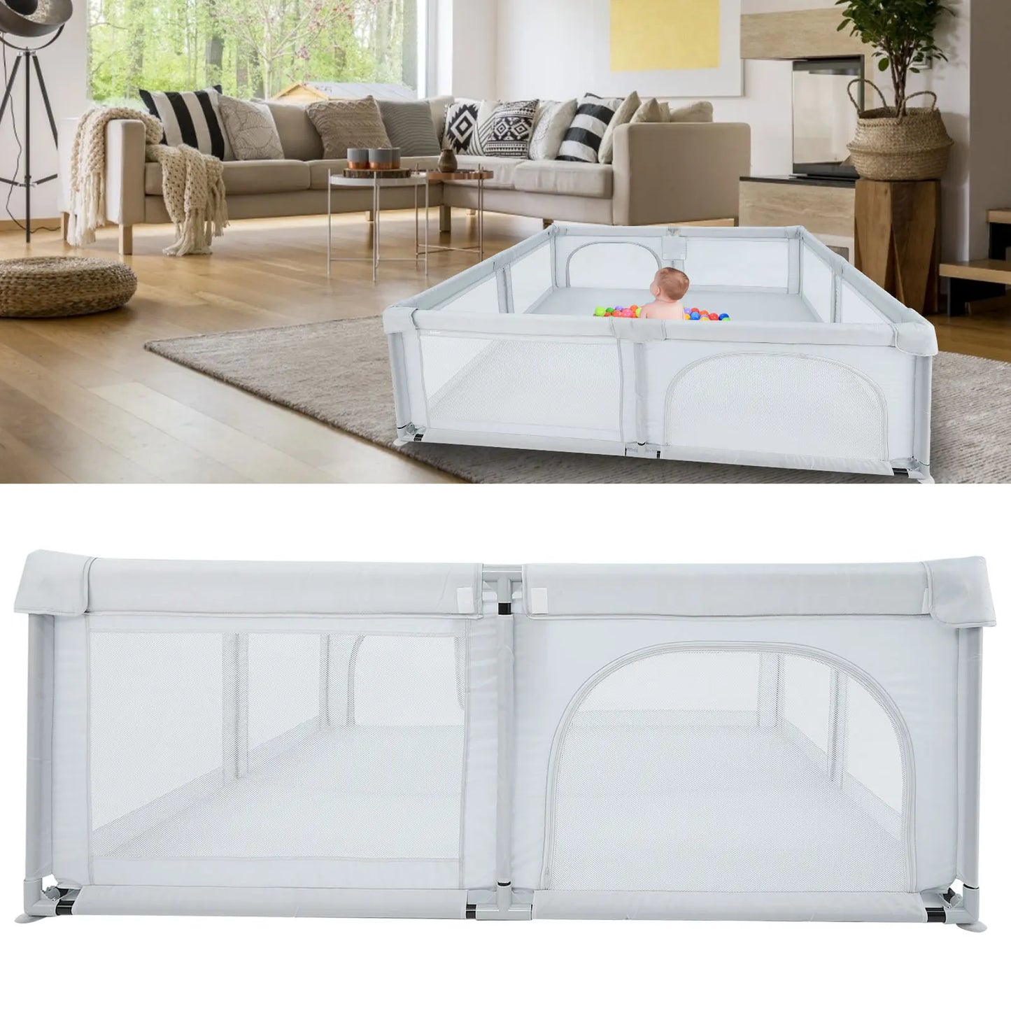 Dog Playpen Indoor Activity Center for Kids with Breathable Mesh Safety Fence