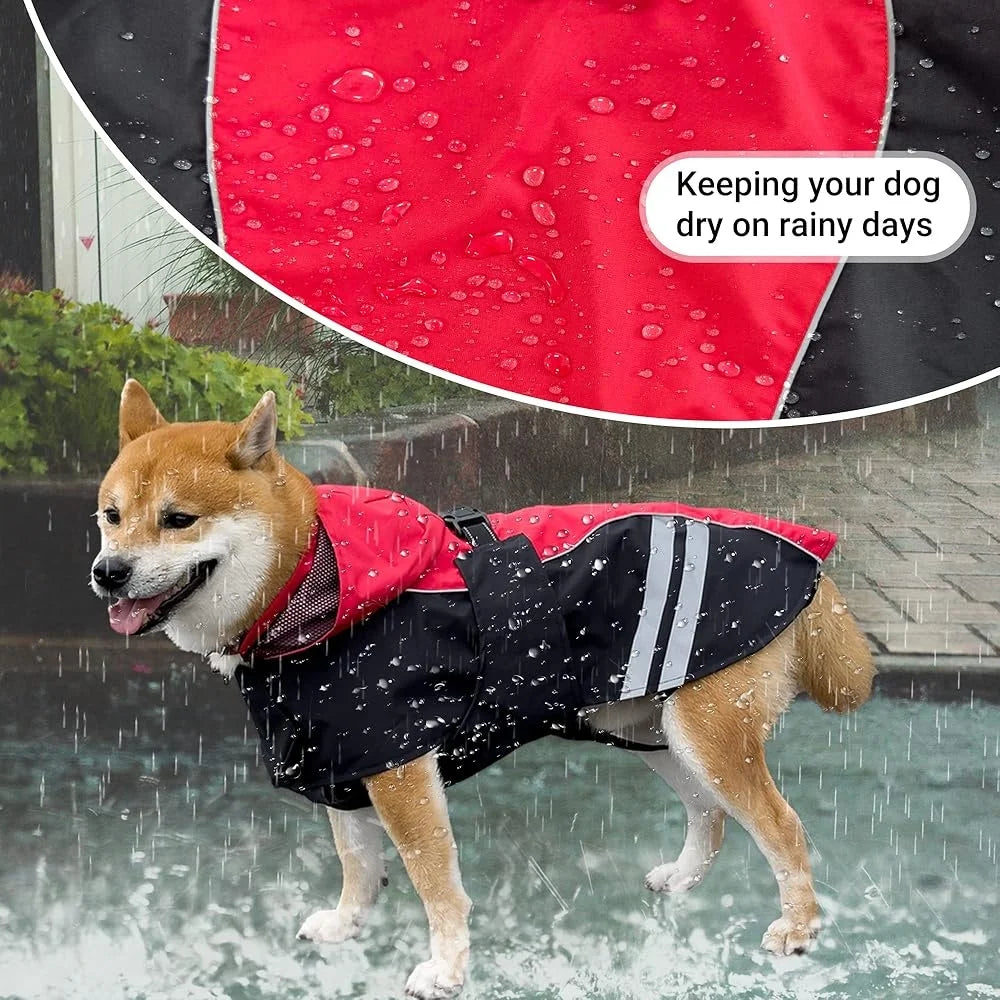 Dog Raincoat Waterproof Full Body Jacket with Reflective Straps Lightweight Hooded Rainwear for Medium and Large Dogs Safety for Outdoor Hiking