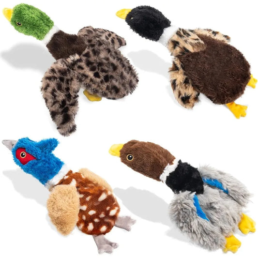 Dog Squeaky Toy Set 4 Pack Durable Plush Duck Pheasant Goose Soft Bird Chew Toys for Small and Medium Dogs