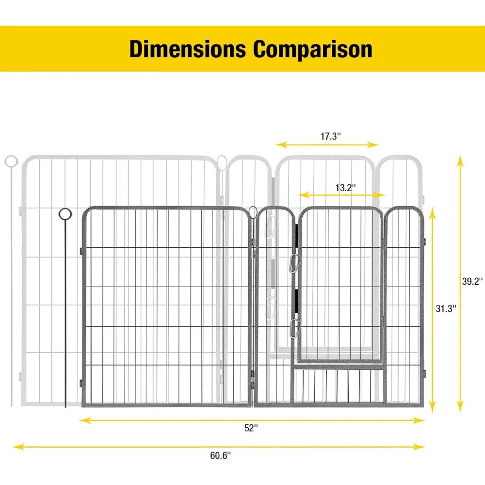 Foldable Metal Dog Playpen With Door Gate Heavy Duty Fence