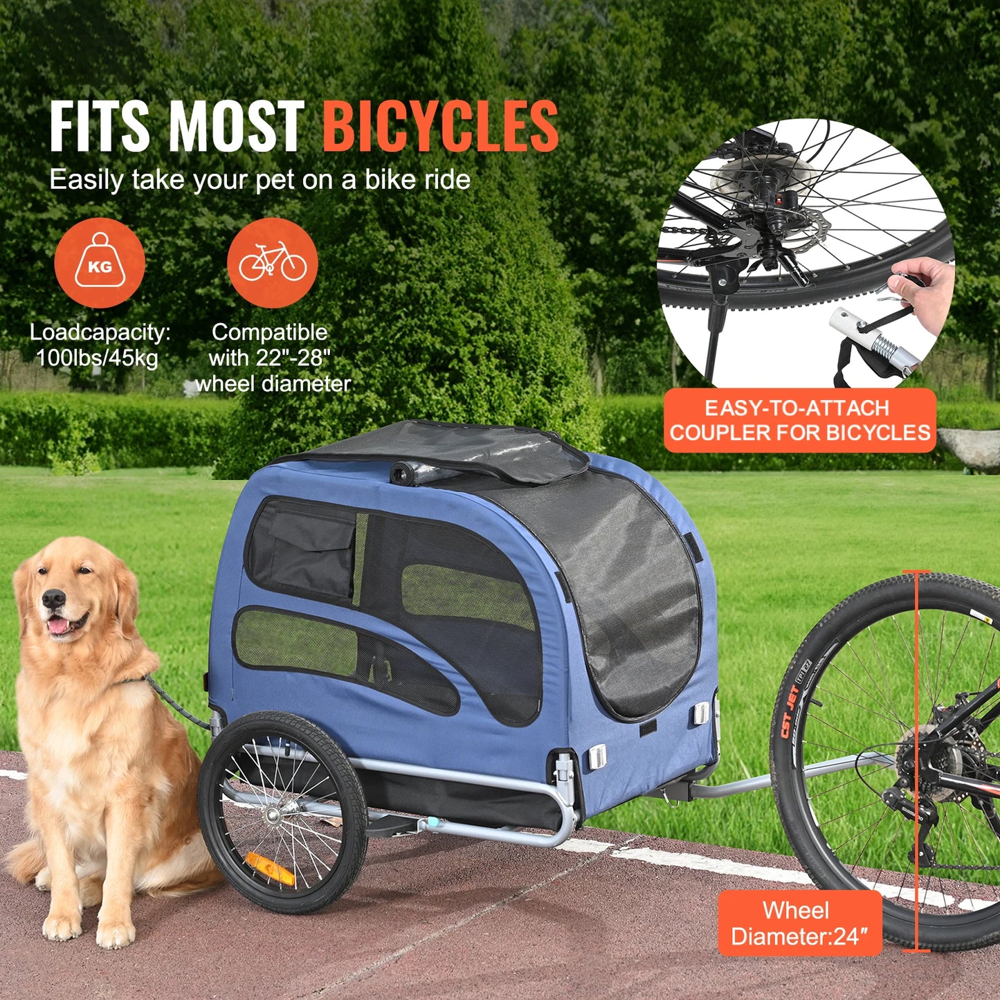 SucceBuy 100 Lbs Pet Cart Bicycle Carrier Dog Trailer