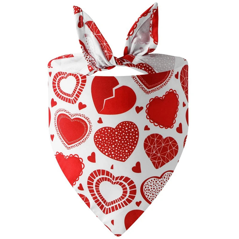 Washable Valentine Love Heart Printed Dog Bandana Christmas Themed Pet Kerchief Scarf Nylon 1 Pack