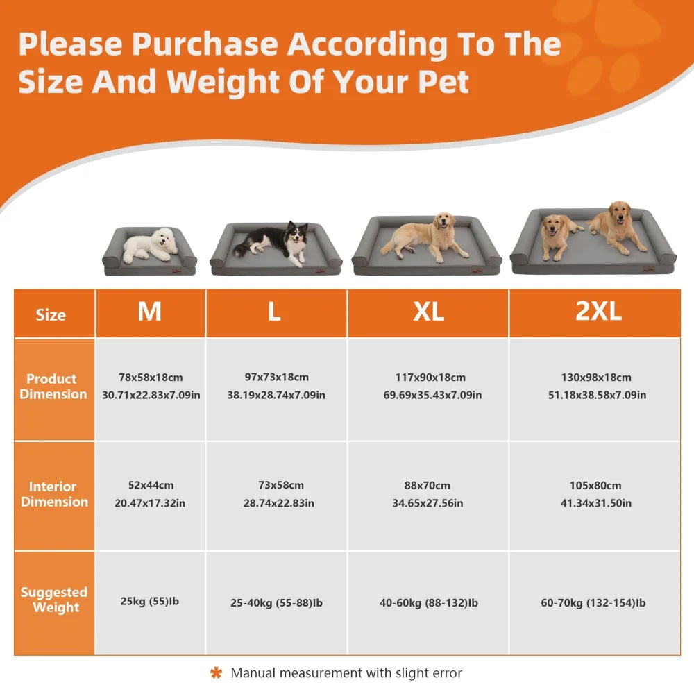 M XXL Orthopedic Dog Bed Bolster Microfiber Leather Sofa Style Waterproof Calming Bed With Removable Cover Easy Clean