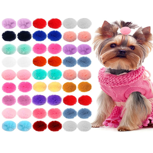 40Pcs Pet Dog Hair Accessories Round Lace Bows Rubber Bands
