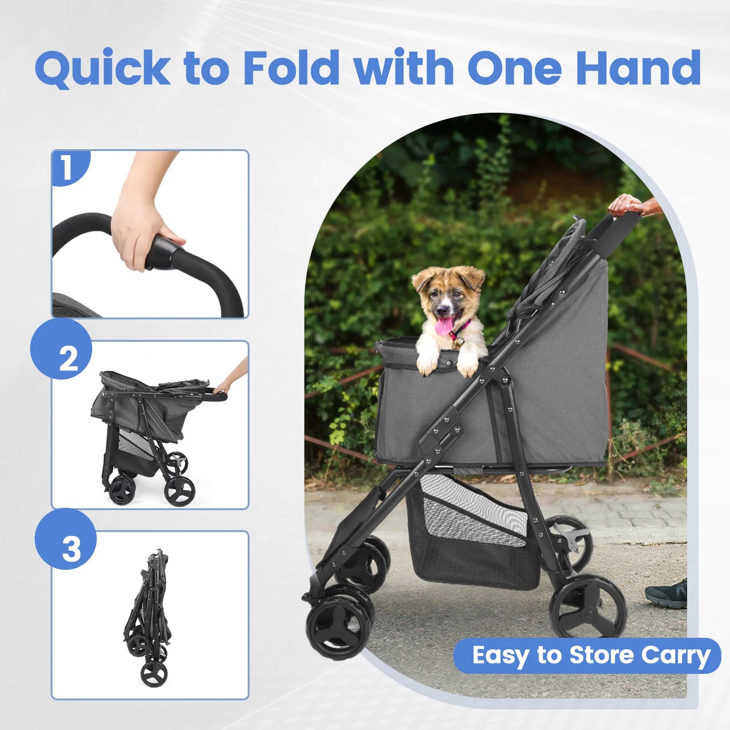 Top  Brand Wedyvko Pet Stroller  Wheels Dog Stroller 360 Rotate with Brakes Basket for Small to Medium Sized Dog