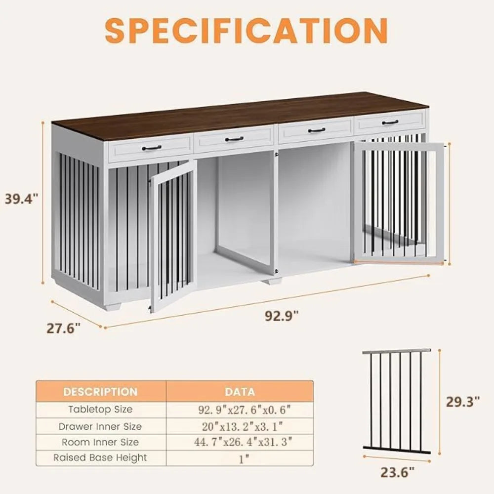 Extra Large Furniture Style Wooden Dog Crate 93 Inch Indoor