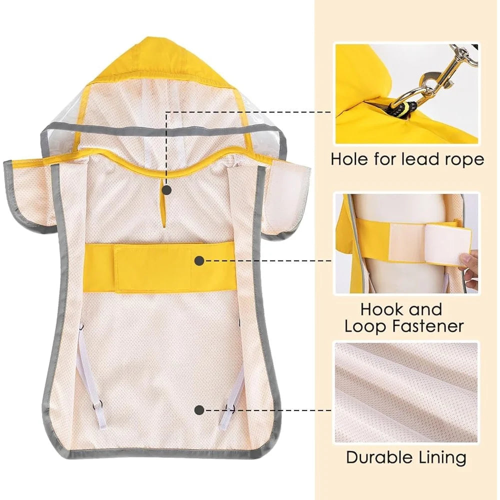Dog Raincoat Waterproof Jacket With Reflective Strips Hood