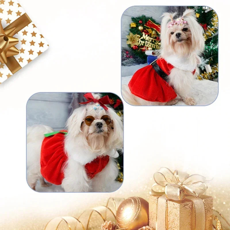 Christmas Dog Coat Dress Red Skirt Bow Warm Holiday Costume