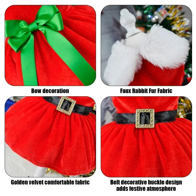 Christmas Dog Coat Dress Red Skirt Bow Warm Holiday Costume