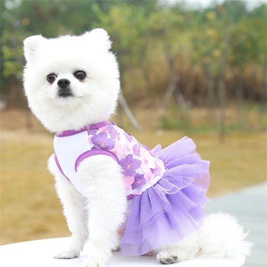Floral Dog Dress For Small Breeds Woven Polyester Pullover