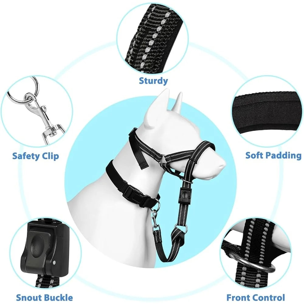 Soft Dog Head Collar No Pull Adjustable Training Halter Padded Safety Nose Leash Reflective Durable Head Harness for Medium Large Dogs