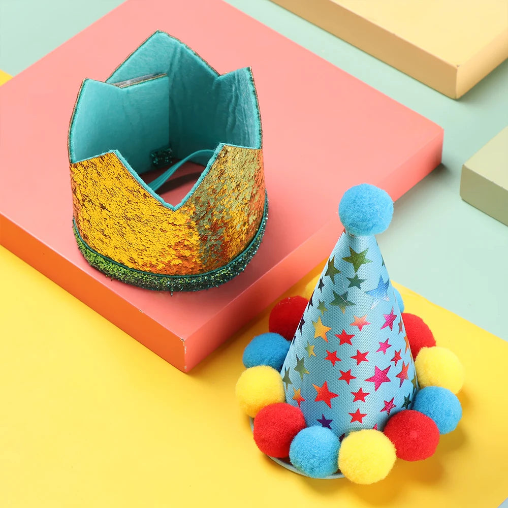 Pet Dogs Cats Birthday Caps Bibs Sequin Design Headwear Cap Hat Scarf Puppy Costume Christmas Party Bandana Pets Accessories