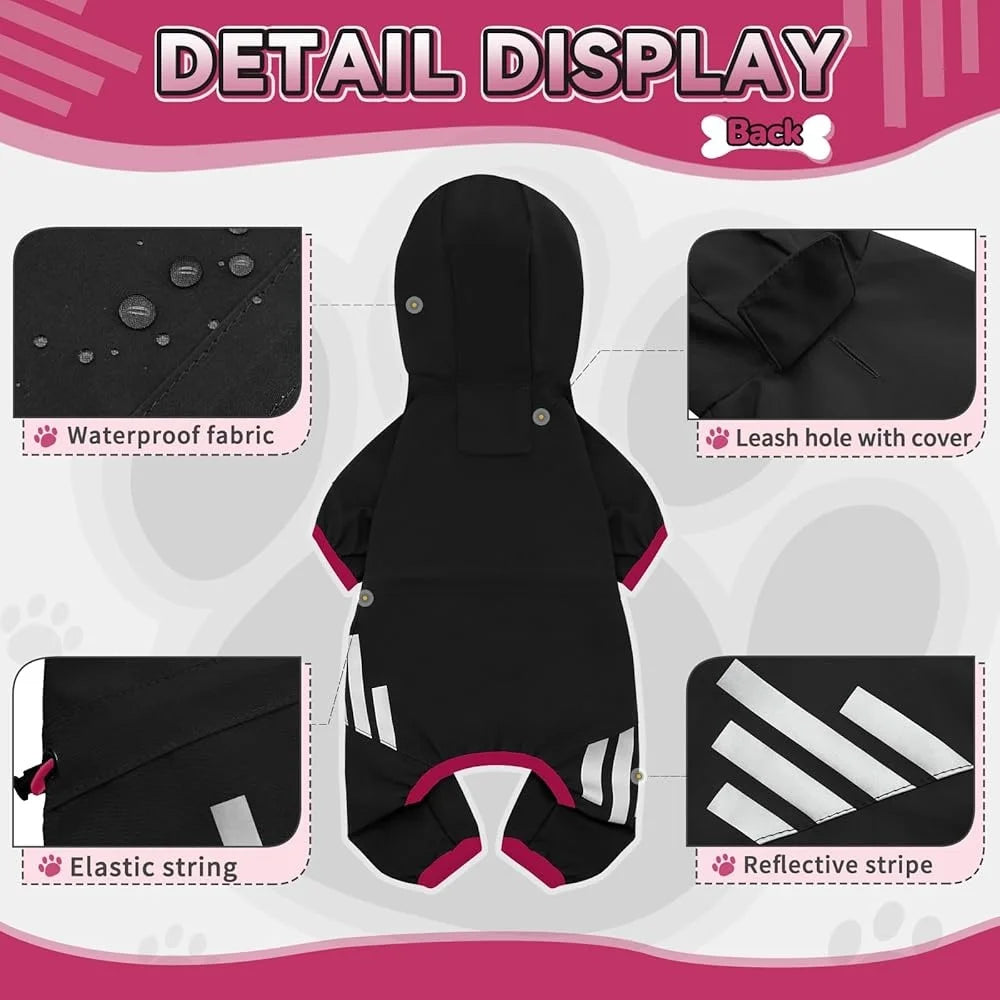 Waterproof Dog Raincoat With Leash Hole And Reflective Straps Lightweight Four Leg Design For Small To Medium Dogs