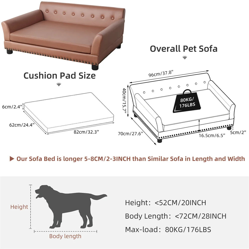 Heavy Duty Pet Sofa Large Raised Dog Bed Cushioned Couch Lounge Bed With Removable Cover For Cats And Puppies